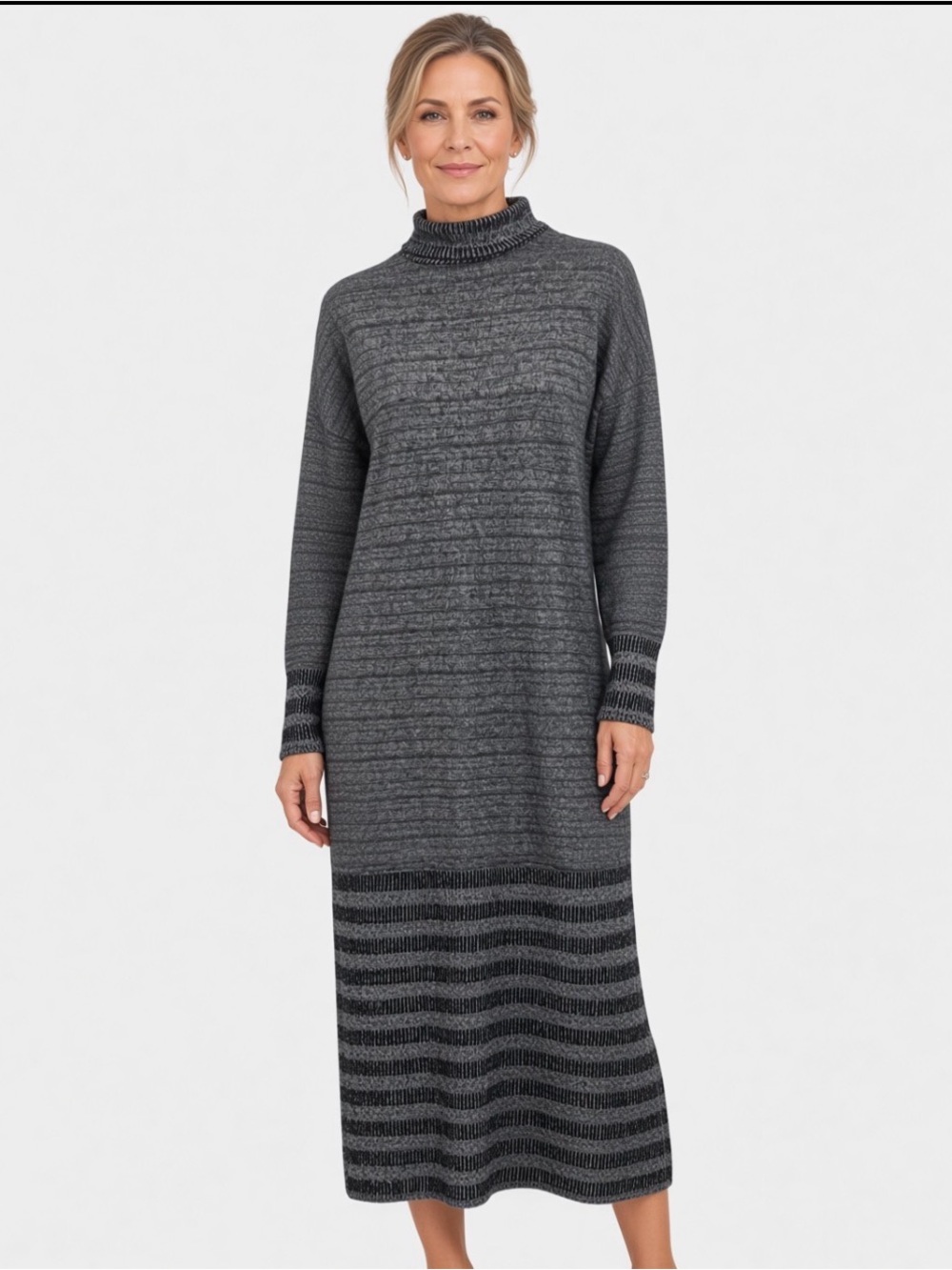 Anthro Self Contrast S Turtleneck Dress Lightweight Rib Sweater‎ Knit USA Sample